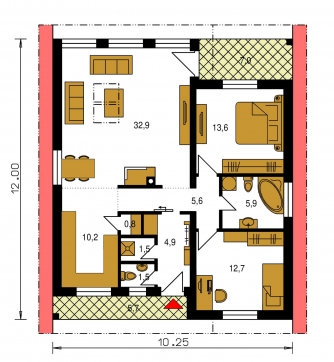 Plan de sol du rez-de-chaussée - BUNGALOW 135